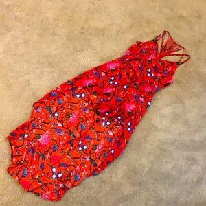 Red floral high-low sundress